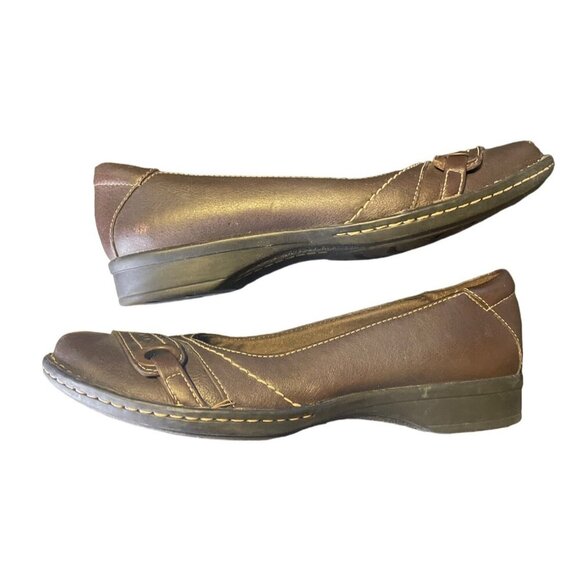 Clarks Collection Brown Leather Slip On Round Toe Shes Sz 7.5 - Picture 6 of 9